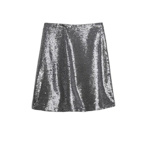 GAP Dresses & Skirts - Gap‎ Silver Recycled Sequin Metallic Mini Skirt Grey Zipper Closure 10